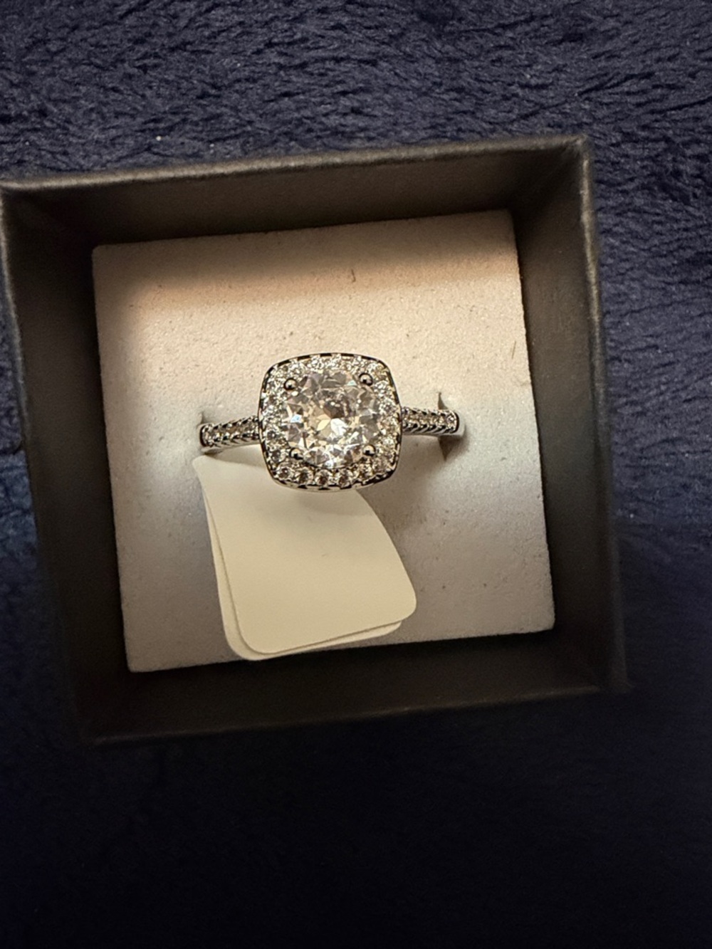 Cushion Halo Silver Engagement Ring with Round Center Stone